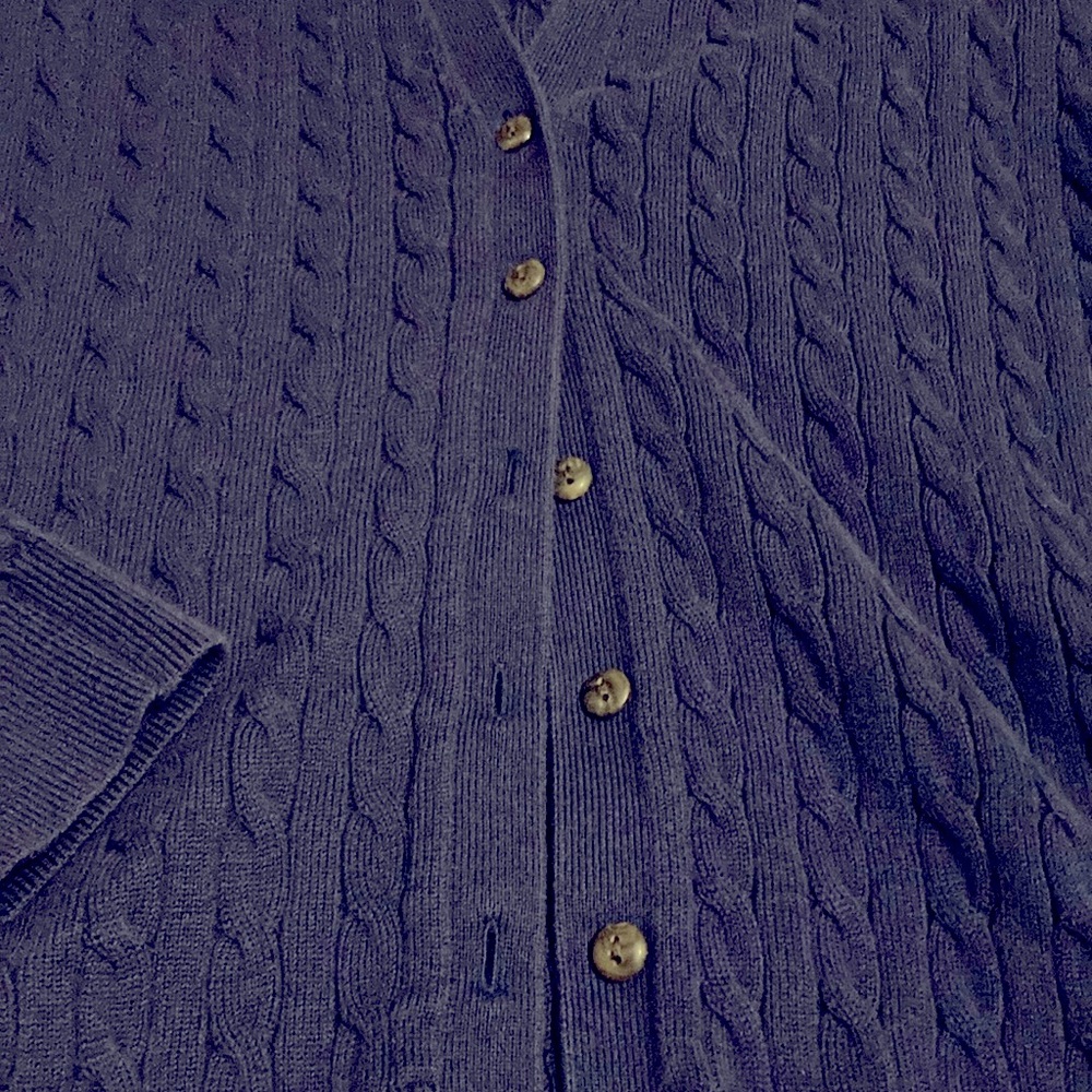 Lands’ End Blue Cable Knit Cardigan Sweater - small - Picture 3 of 5
